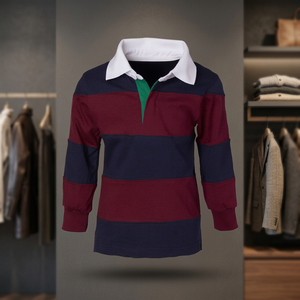 Chemise de rugby pour garçons à manches longues, rayée, bicolore, en jersey de coton, coupe classique, toutes saisons, vêtements pour enfants - Product Image 3