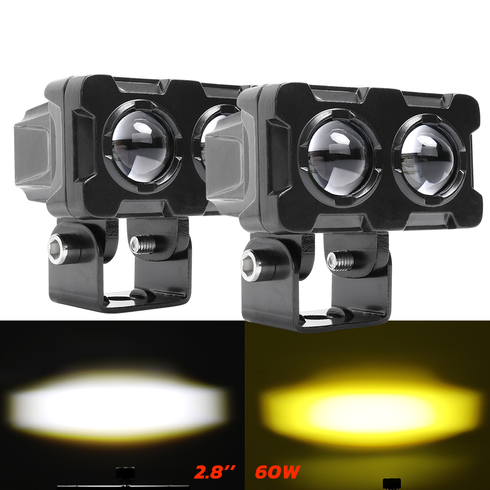 Противотуманные фары 12 В, 24 В, 48 В, Ближний и дальний свет, желтый, белый свет, прожектор, 60 Вт, мини светодиодные фары дальнего света для мотоцикла, двухцветные