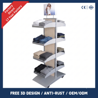 Présentoir de Magasin de Vêtements Mobile Double Face Personnalisé avec Paniers en Fil Métallique et Roues pour T-shirts