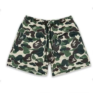Personalizado hombres verano Streetwear camuflaje Puff estampado Alphalete pantalones cortos sublimación Essentials Casual Baggy Camo malla pantalones cortos