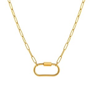 Paperclip Link <b>Chain</b> Necklace Oval Lock Connector <b>Name</b> Bead Rings Birthstone Charm Green Women Christmas Gift Elegant - Product Image 6