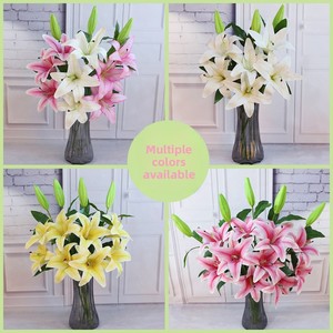 Lys artificiels à 3 <span class=keywords><strong>t</strong></span>êtes, très demandés, avec 2 fleurs et 1 bourgeon, fausses fleurs pour la décoration intérieure et les bouquets de mariage - Product Image 4