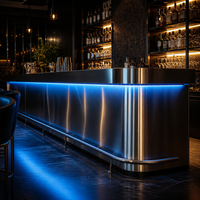 Comptoir de bar moderne minimaliste en acier inoxydable 304 avec éclairage LED pour solution de projet commercial, restaurant ou maison