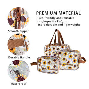 Sản phẩm mới 2025 hướng dương in công suất lớn trang điểm Organizer PVC mỹ phẩm túi hình chữ nhật mỹ phẩm Túi với dây kéo nhựa - Product Image 3