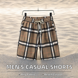 Shorts en toile respirants pour hommes, taille mi-haute, tissés, unis, décontractés, pour l'été et la plage, avec cordon de serrage – Vente en gros - Product Image 2