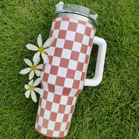 Gobelet isotherme en acier inoxydable à motif damier, 100 % étanche, bouteille d'eau de voyage, tasse portable 40 OZ