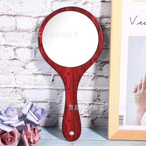 Miroir de maquillage rond en bois avec poignée en bois rouge, miroir de beauté portable pour un usage quotidien - Product Image 2