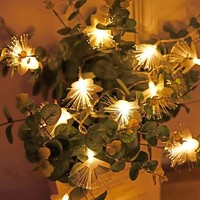 Lampu Hias Serat Optik LED Gantung Bentuk Bunga, Lampu Dekoratif Putih Hangat untuk Natal, Pernikahan, dan Liburan