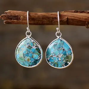 18K Gold Plated Natural Stone Turquoises Earrings Hypoallergenic Jewelry Women Elegant Designer Retro Jewellery