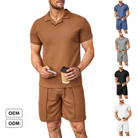 Ensemble de sport d'été pour homme, polo à col en V, manches courtes, décontracté, tendance, ensemble 2 pièces respirant et confortable