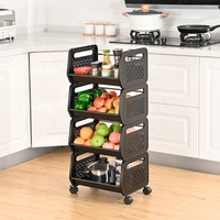 Carrito de Almacenamiento de Frutas y Verduras para Cocina, Diseño Moderno, 4 Niveles, Carrito Utilitario con Ruedas, Estante de Almacenamiento Rodante para Isla de Cocina