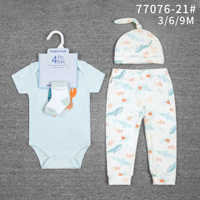Vêtements pour bébés nouveau-nés en gros, ensembles d'été 4 pièces pour bébés filles et garçons de 6 mois, motifs animaux/floraux, manches courtes