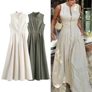 Nouvelles Robes Midi Plissées Sans Manches Moulantes Élégantes pour Femme 2026 – <span class=keywords><strong>Robe</strong></span> Longue d'Été de Soirée avec Fermeture Éclair - Product Image 1