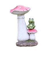 Décor de jardin extérieur imperméable grenouille en résine assise sur un champignon Statue grenouille Figurines ornement