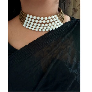 Handcrafted White Beaded Adjustable Choker <b>Necklace</b> Adjustable Indian Ethnic Bridal Wedding Festival Jewelry <b>Statement</b> <b>Necklace</b> - Product Image 1