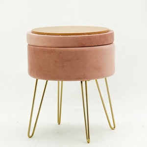 HStex — meuble pliable classique avec pieds en or, canapé rond rose de rangement, plateau repose-pieds, tabouret de siège, version française - Product Image 3