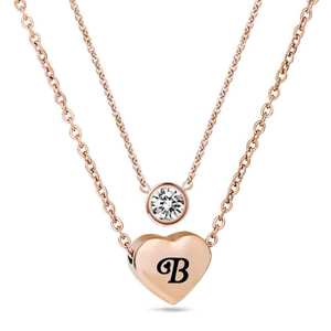 Collier en or rose en forme de cœur avec diamant, gravure laser 12 mm, initiales, pour femme, à porter au quotidien - Product Image 3
