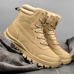 Bottes de randonnée en daim pour hommes, bout rond, semelle extérieure en caoutchouc imperméable, semelle intermédiaire en EVA, toutes saisons, bottes tactiques de désert pour l'extérieur - Product Image 1