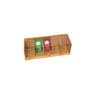 Caja de almacenamiento de té de bambú con cinco compartimentos, rectangular, de madera carbonizada, para bolsitas de té - Product Image 5