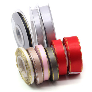 Cinta de 3mm-38mm para caja de regalo de decoración de Navidad Manual DIY, borde dorado y plateado, cinta Santin dorada/plateada en stock - Product Image 2