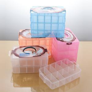 Caja organizadora de joyas portátil, 18 compartimentos, apilable, con tapa, para almacenamiento en escritorio, colores rosa y azul - Product Image 3