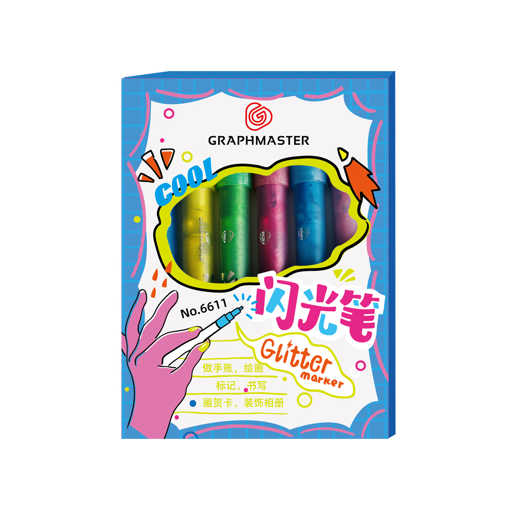 STA Factory Direct Sale 8 Assort Colors Glitter Markers Pens For Drawing Fluorescent Marker Pen