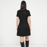 Robe midi décontractée pour femme, col rond, manches courtes, noire unie, coupe trapèze, simple, vente en gros personnalisée