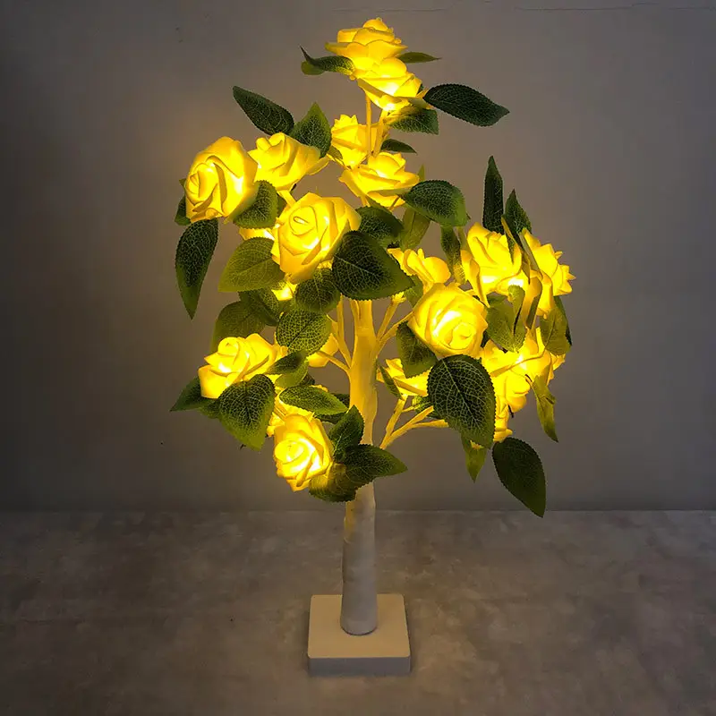 24 LED Luminous Tree White Red Rose Flower Simulation Valentine's Day Wedding Thanksgiving Day Bedroom Table Lamp