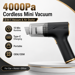 เครื่องดูดฝุ่นแบบมือถือไร้สาย OEM ODM 4000Pa 2 in 1 พร้อมที่เป่าลมขนาดเล็กแบบพกพา ชาร์จไฟได้ ช่องเสียบ Type C สำหรับรถยนต์ - Product Image 1