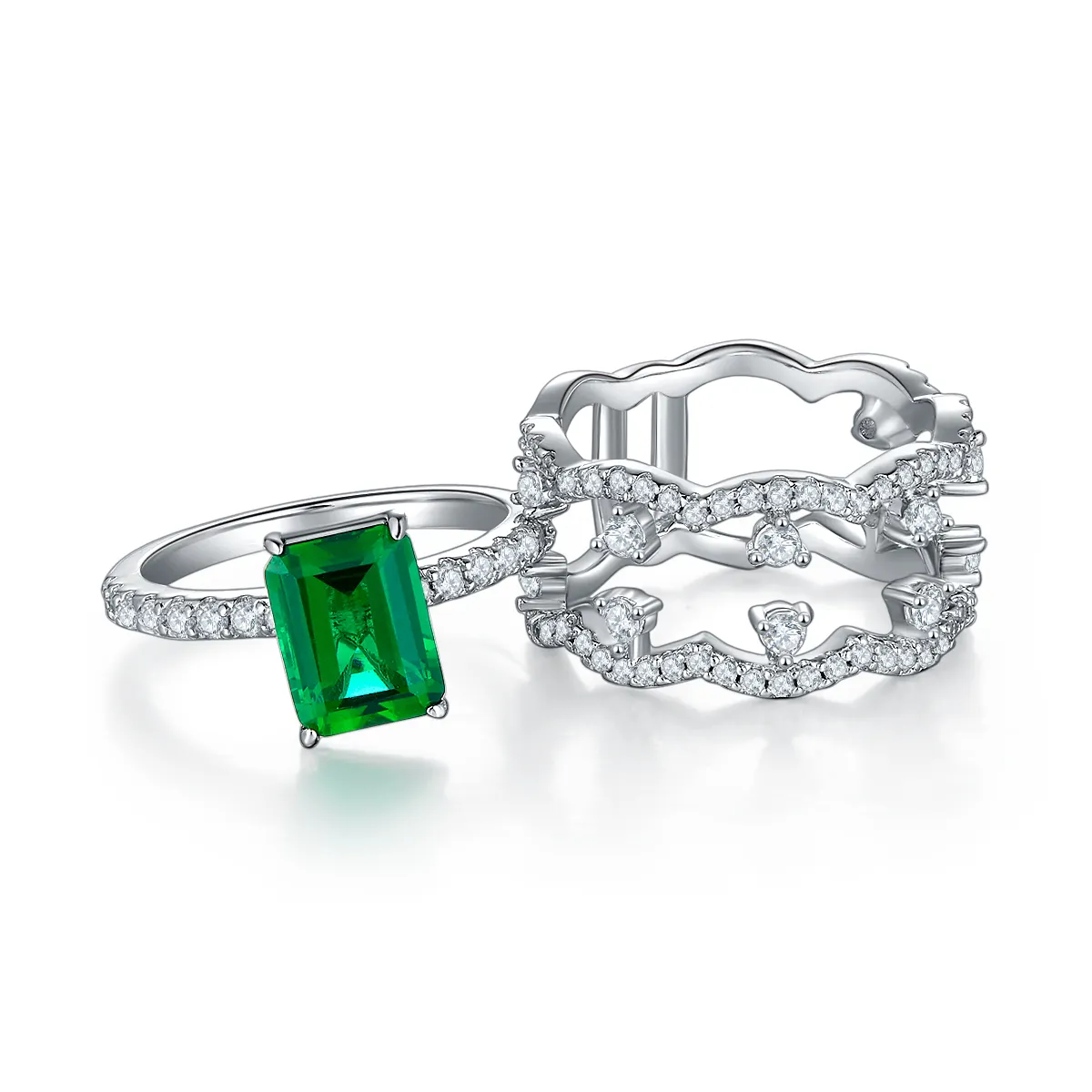 Классический дизайн 925 Серебряный набор с сияющей формы Зеленый Изумруд Круглый Блестящий Ограненный настоящий натуральный бриллиант роскошное кольцо