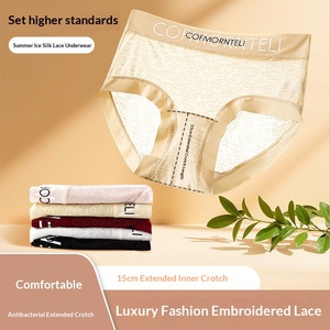 Ouruofeng Ropa Interior Femenina de Punto Ultrafina y Suave con Encaje, Diseño de Letras, para Verano, Corte Largo, Antibacteriana, de Tiro Medio, Sin Costuras - Product Image 4