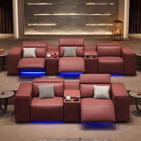 Fauteuil électrique moderne pour la maison ou l'hôtel, canapé de cinéma en cuir rouge vin réglable et luxueux pour home cinéma, fabriqué en bois