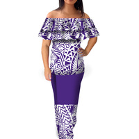 Robes Puletasi Samoanes Noires pour Femmes, Robes d'été Polynésiennes Tribales à épaules dénudées avec volants, POD, Vêtements pour femmes grandes tailles 8XL