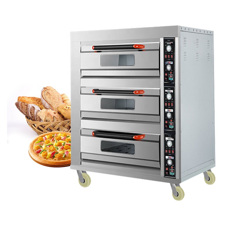 Comerical Profesional 9 Tray 3 Dek, Peralatan Set Oven Roti Pondok Pizza Combi Gas 3 Dek