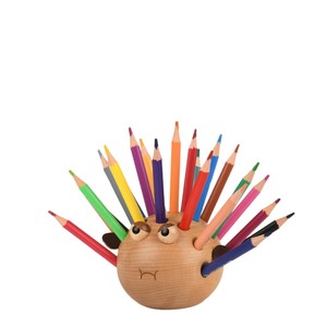 Portalápices de madera con forma de pez globo, organizador de escritorio redondo de color madera natural para uso en oficina y estudiantes - Product Image 1