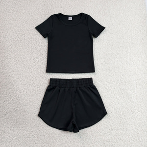 Conjuntos Deportivos Casuales para Niñas, Ropa de Yoga de Verano, 2 Piezas, Camiseta de Manga Corta Lisa con Pantalones Cortos, Venta al Por Mayor - Product Image 2