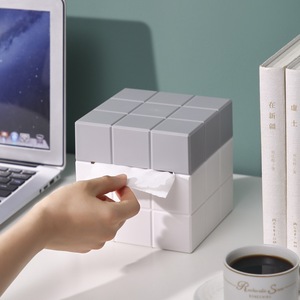 Rubiks Cube Tissue Box White Gray 3x3 Multipurpose Office Desk Storage Convenient - Product Image 1