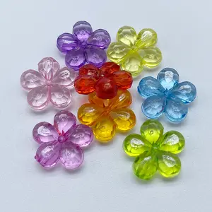 14毫米透明彩虹色透明花朵亚克力珠子间隔物混合糖果色花朵魅力珠子