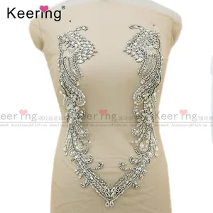 WDP-126 2024 Muslim Prom Sew On Nice Quality Luxury Decorated Deep-V Handmade Rhinestone Applique For Evening Party Dress