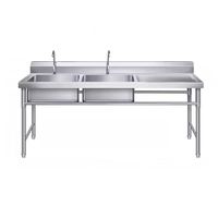 2024 vente en gros Durable Commercial 201/304 Table d'évier en acier inoxydable Double évier équipements de cuisine de haute qualité