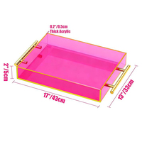 Plateau en acrylique rose holographique lumineux avec poignées, grand plateau de service