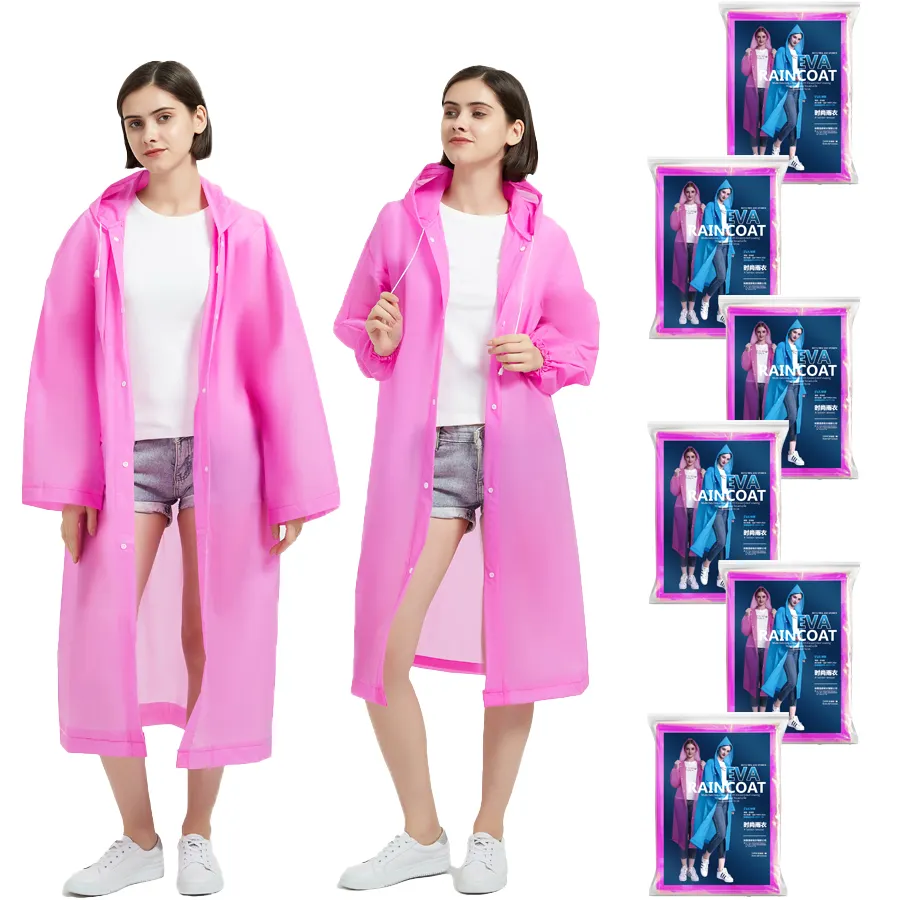 उच्च गुणवत्ता वाला प्रिंट लोगो पोर्टेबल बायोडिग्रेडेबल पैकेज गुलाबी रेनकोट जैकेट वाटरप्रूफ पुन: प्रयोज्य रेन कोट पोंचो रेनकोट
