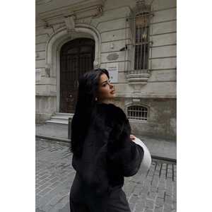 Abrigo largo de piel sintética negra con decoración de estampado vintage, tela de lana teñida, exterior de seda, corte ajustado, relleno de algodón de camello - Product Image 1