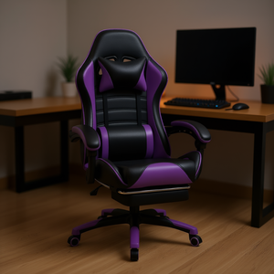 Chaise de jeu ergonomique en cuir PU avec support lombaire, chaise de bureau inclinable pour utilisation à domicile sur ordinateur - Product Image 2