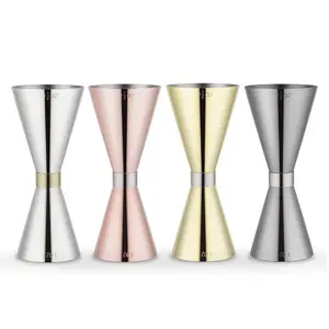 Factory Direct Custom Silver Stainless Steel Ring Cocktail Bar Double Jigger Shiny Wine Barware Tools 25/50ml Measure Cup