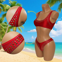 S716 Bikini plage ensemble estampage à chaud mode vêtements de danse exotiques Stripper tenues strass string Sexy femmes scène Performance porter
