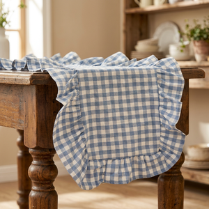 Chemin de table rustique plissé en dentelle 100 % coton style campagne française pour B&B, hôtel, mariage, salle à manger, décoration de fêtes, bord festonné - Product Image 2