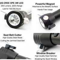 Senter Obor LED Tenaga Surya, Alat Senter dengan Kompas Palu Pemotong Power Bank Darurat Dapat Diisi Ulang