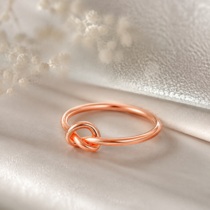 Custom Supported 18K Rose Gold Plated Stainless Steel Infinity Knot <b>Ring</b> Tarnish Resistant <b>Thin</b> Polished Band Ladies Holiday Jew - Product Image 2