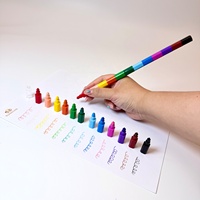 Crayons de couleur empilables multi-sections 12 couleurs en plastique pour enfants, pour le dessin, le gribouillage et la coloration à l'école
